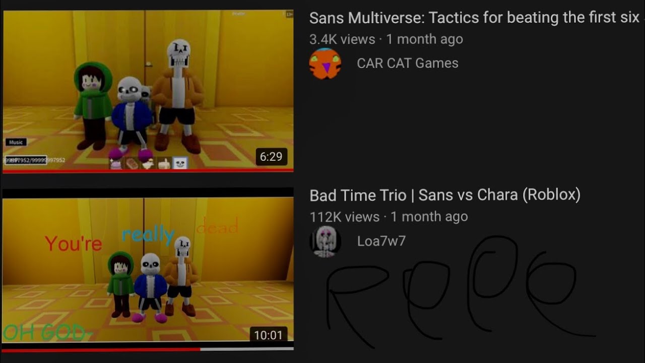 Sans Vs Chara Bad Time Trio Character By Somenoobxd07 - sans multiverse die time trio roblox