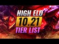 HIGH ELO Best Champions TIER List - League of Legends Patch 10.21