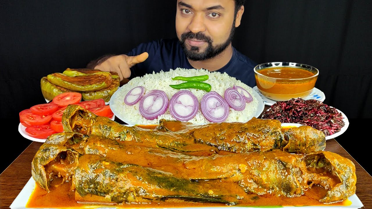 5 FULL CAT FISH CURRRY, BRINJAL FRY, RED SPINACH, SALAD, RICE ASMR MUKBANG EATING SHOW| 