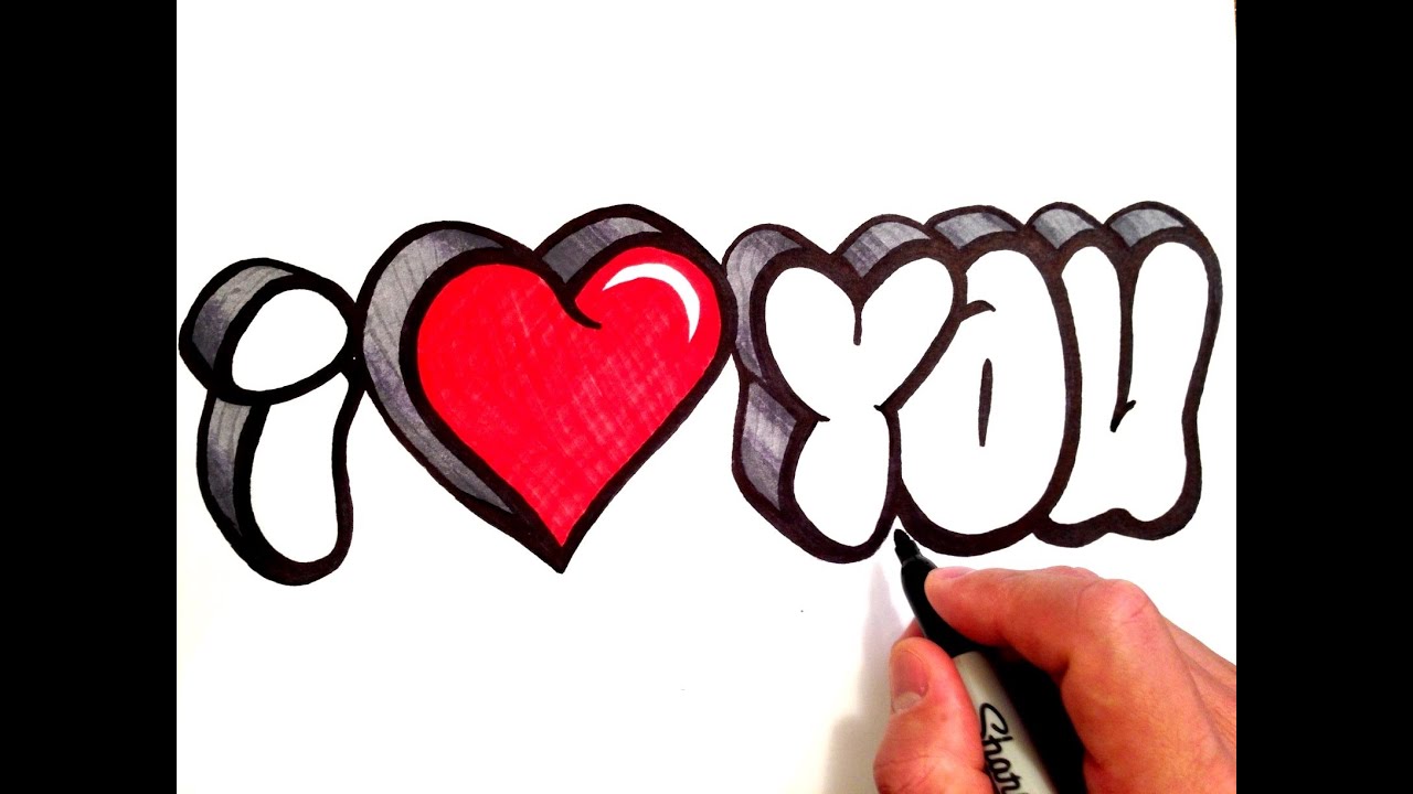 How to Draw I Love You in 3D Bubble Letters - YouTube