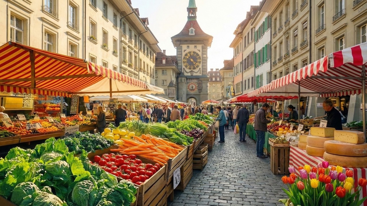 Утренний фермерский рынок в Берне 🇨🇭 | Прогулка по самому красивому городу Швейцарии