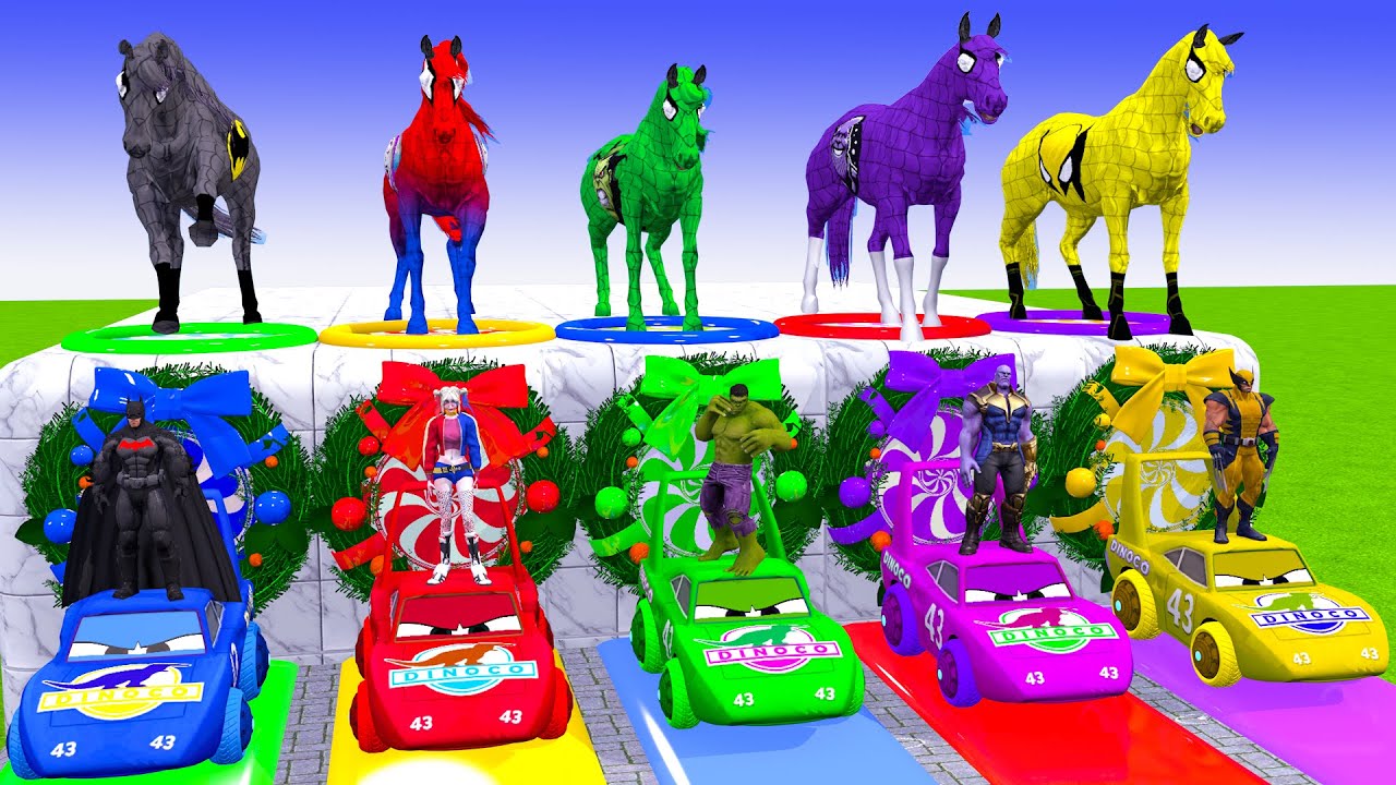 Длинная горка с коровой, слоном, гориллой, бегемотом, тигром - 3D-игра с животными - Забавные 3D-...