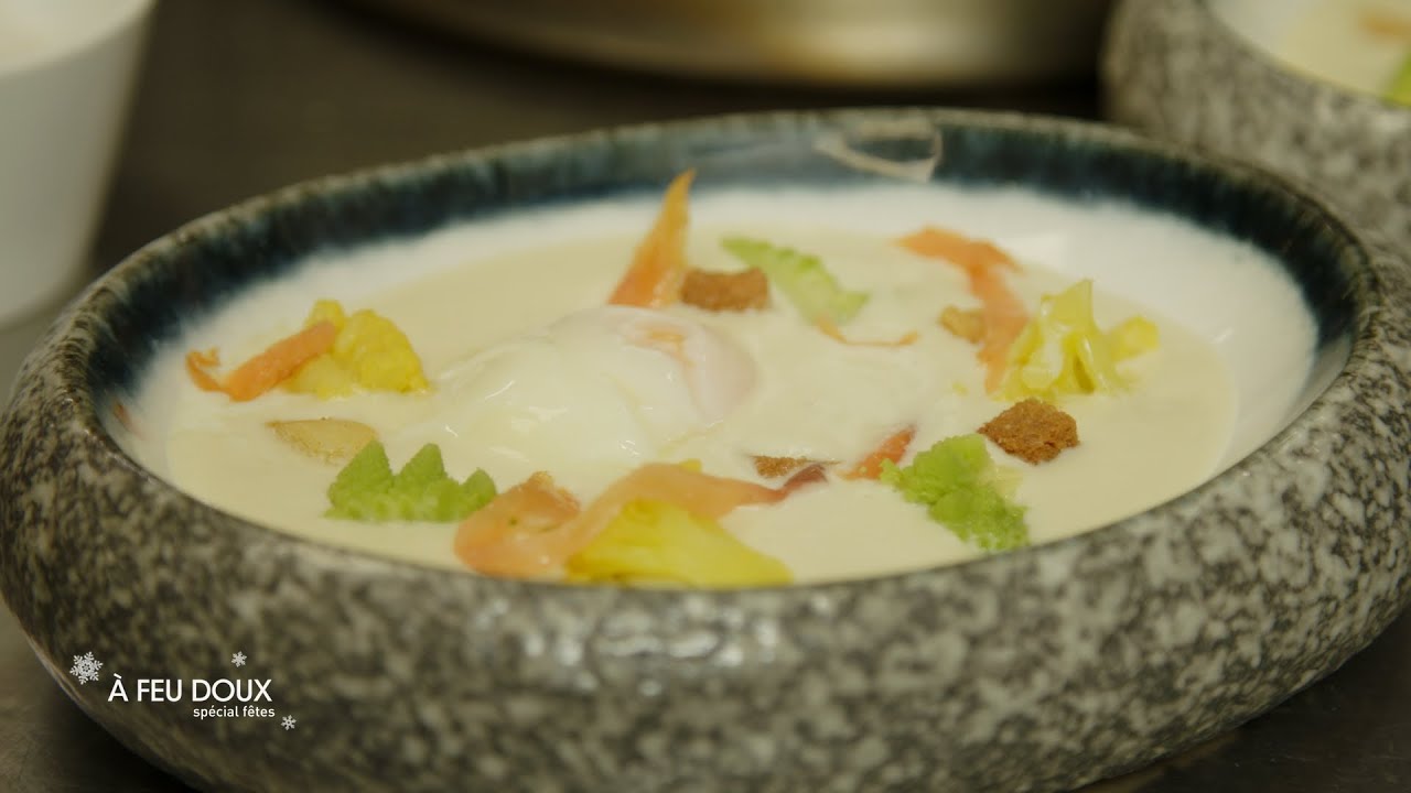 Œuf parfait, crème Dubarry et saumon fumé