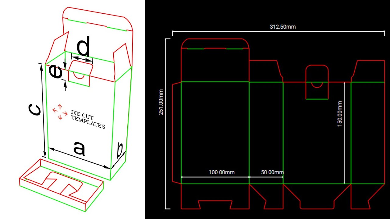 Snap lock base, back closure tuck end to front box Die line / Die cut on Adobe Illustrator