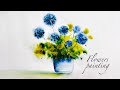 painting of blue candlestick flowers . watercolor technique painting