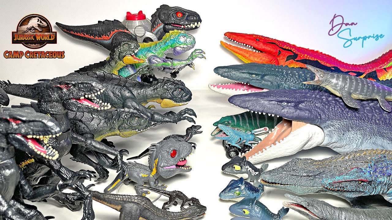 Mosasaurus vs Scorpios Rex & Indoraptor Toys Collection! Jurassic World Camp Cretaceous Dinosaurs