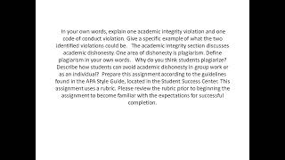 Explain one academic integrity violation and one code of conduct violation
