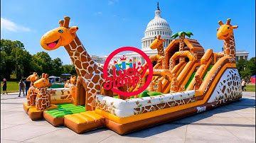 🦒 Soar High with the Tallest Fun! Giant Giraffe-Themed Inflatable Amusement Park for Kids &Families!