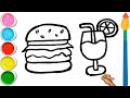 Simple & Beautiful 🍔✨Juice with Burger🍔🥤🎨Drawing, Painting & Coloring Easy for Kids & Toddlers#92