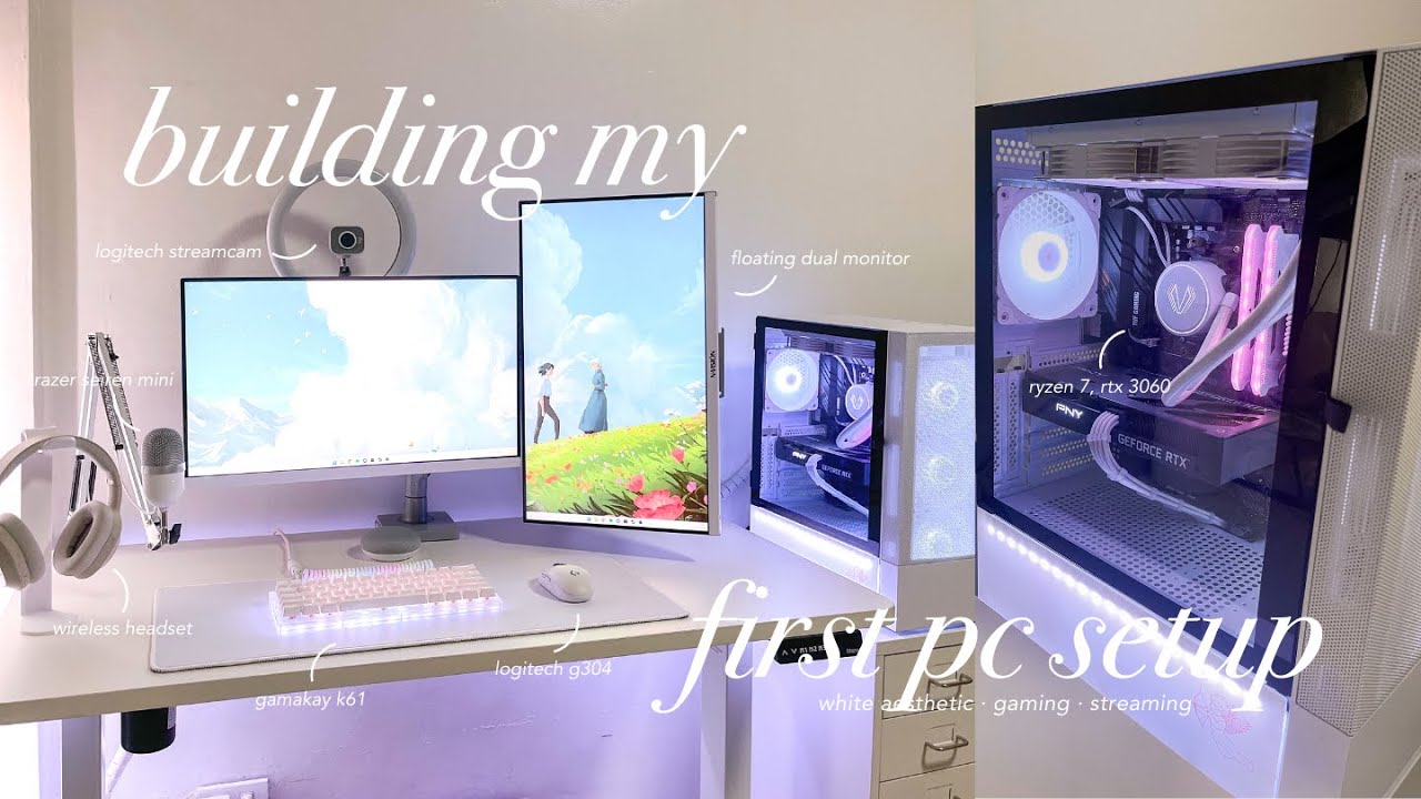 White Desk Setup with a Custom PC