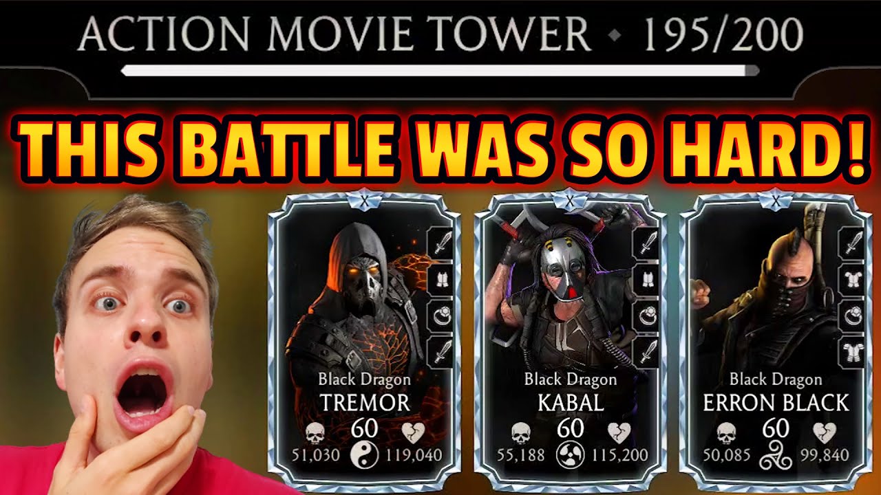 MK Mobile. How I Defeated Fatal Action Movie Tower Battle 195. Black Dragon Team is TERRIBLE!