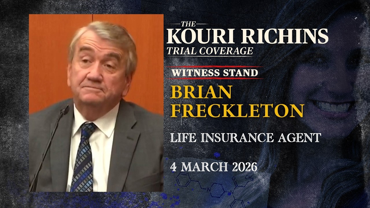 Страховой агент Брайан Фреклтон дает показания на процессе по делу об убийстве, совершенном Кури ...