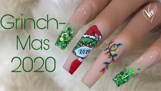 Beginner Grinch Nail Art | Acrylic Nail Tutorial | Hand Painted Nails | 2020