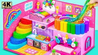 🌈 How To Build Pink Unicorn House with Rainbow Slime Pool from Cardboard, Clay - DIY Miniature House