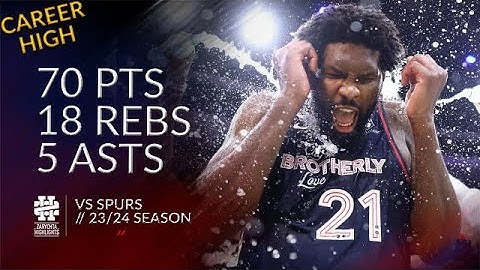 Joel Embiid 70 pts 18 rebs 5 asts vs Spurs 23/24 season