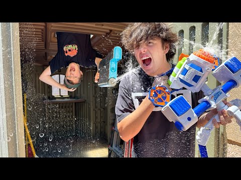 Setting the Ultimate Water Blaster Trap in my Dads Shed to Sabotage my Brother!