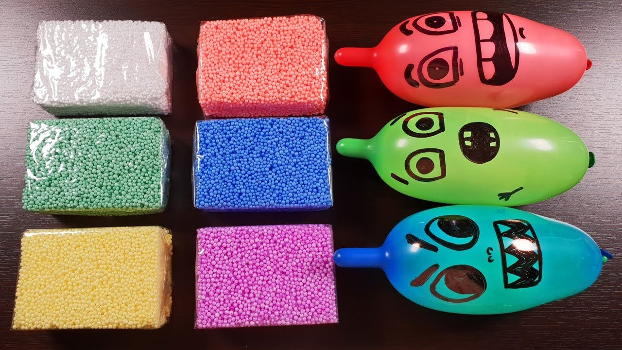Making Slime With Funny Balloons And Floam Bricks - YouTube