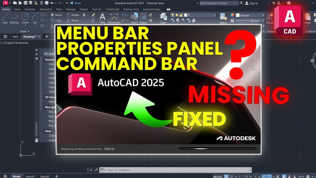User Control Panel Missing Autocad FIX AutoCAD 2025 Interface! Missing Menu Bar, Properties, Command ...