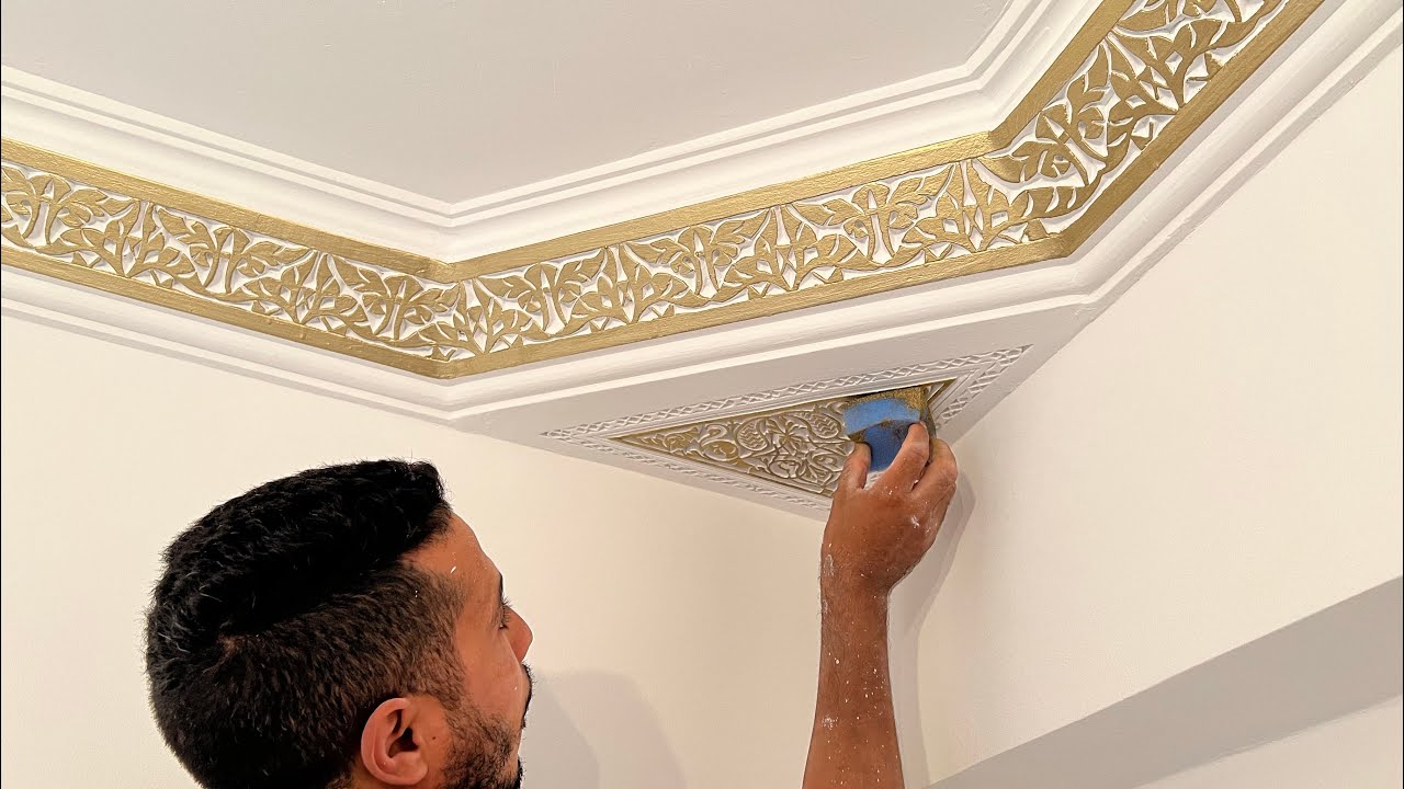 اسهل طريقة الصباغة 💞100/100💞فوق الجبس منقوش دخل تعلم تصبغ تنحيس زخرفة جبس