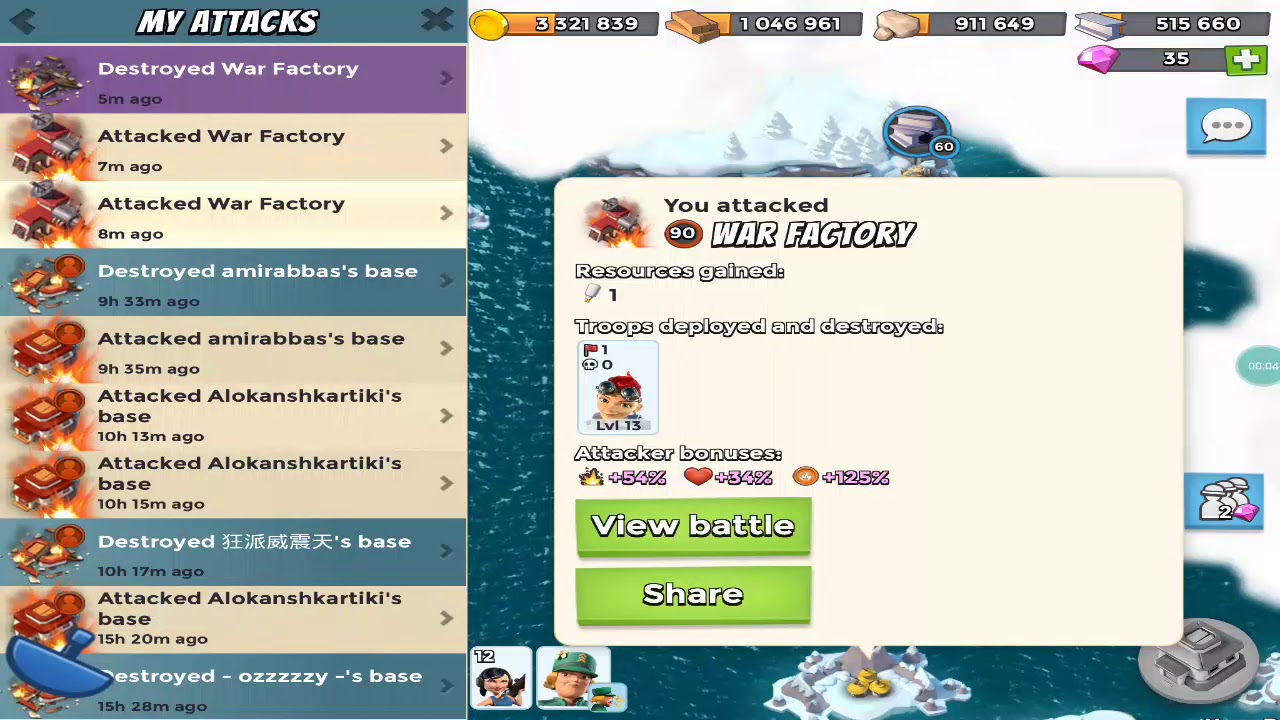 Boom Beach, War Factory 12 April 2018, AZ w/ everspark, 3 hits