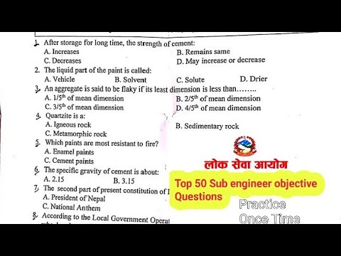Most Important sub engineer and assistant Objective questions - YouTube