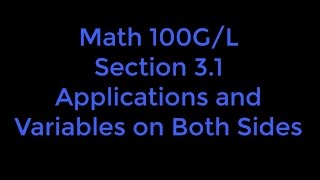 100GL 3-1 Instruction on Linear Equation Applications