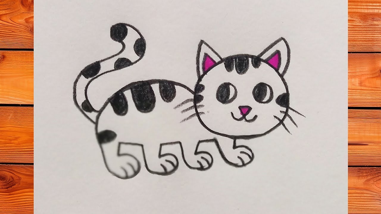 Cat drawing with numbers easy way for kids 