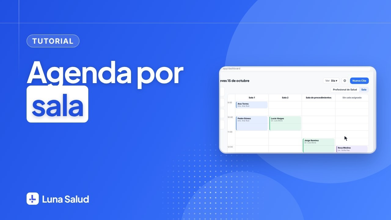 Consultorios y salas en Luna Salud: ubicaciones, salas y agenda por sala