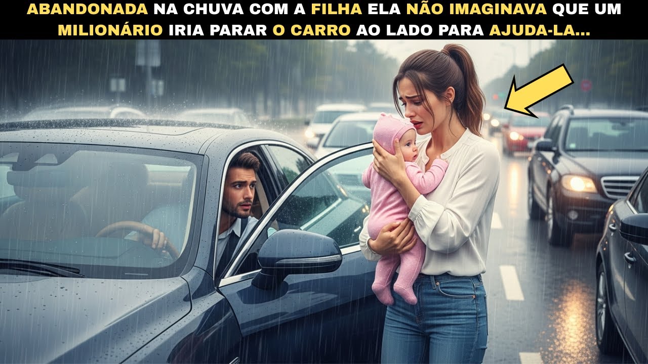 ABANDONADA NA CHUVA COM A FILHA… ELA NÃO IMAGINAVA QUEM IRIA PARAR O CARRO AO LADO PARA AJUDA-LA!
