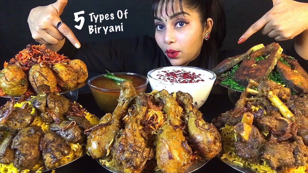 EATING MUTTON BIRYANI,CHICKEN BIRYANI,KALEJI BIRYANI,FISH BIRYANI,EGG BIRYANI | BIG BITES | MUKBANG