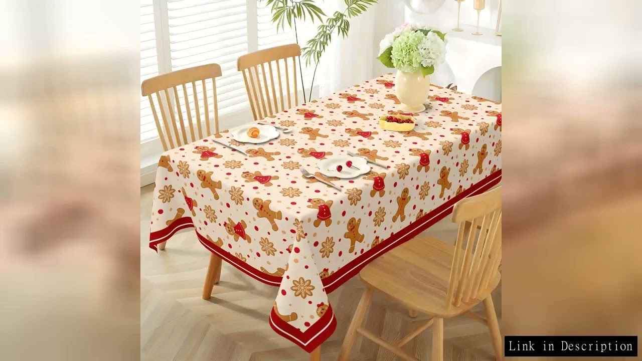 Christmas Gingerbread Man Waterproof Tablecloth Table Decor Reusable Winter Xmas Kitchen Dining Tabl