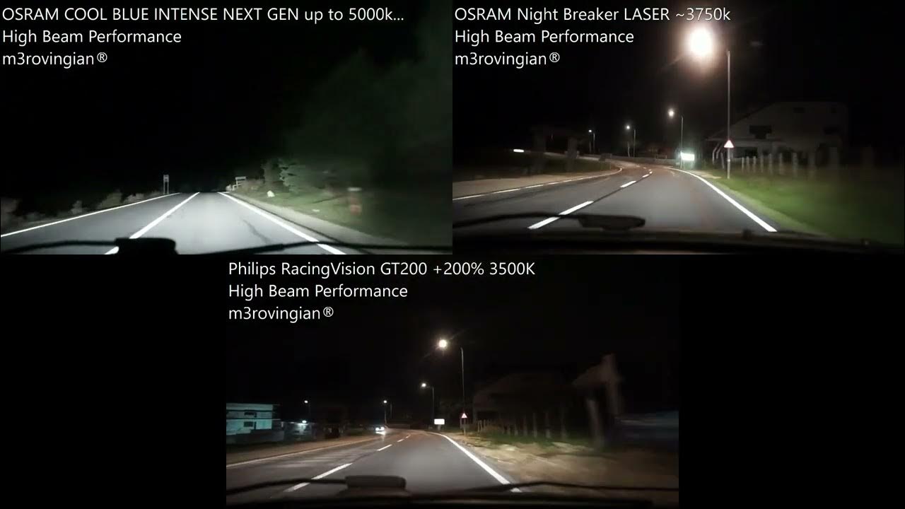 High Beam Philips RacingVision GT200 vs OSRAM Cool Blue Intense NEXT GEN 