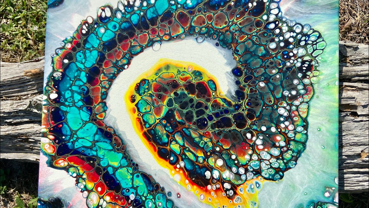 Fluid Art with a FUNNEL! Acrylic pouring with awesome CELLS! - YouTube