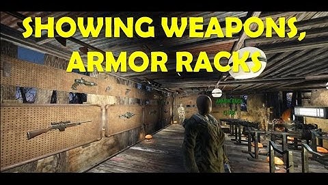 Fallout 4 Contraptions DLC - Showcase of Weapon Racks and Armor Racks | Legendary Weapons and Armors
