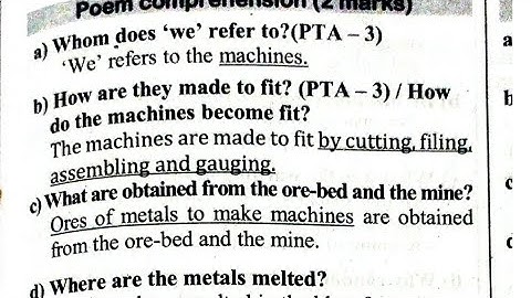 10 th English unit 4 The Secret of Machine ( important question and answer)