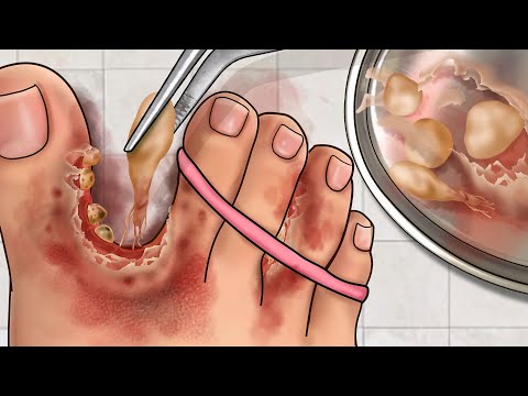 ASMR Treatment Athlete's Foot And Warts Between Toes | 무좀과 발가락 사이의 사마귀 치료 | Foot Care Animation