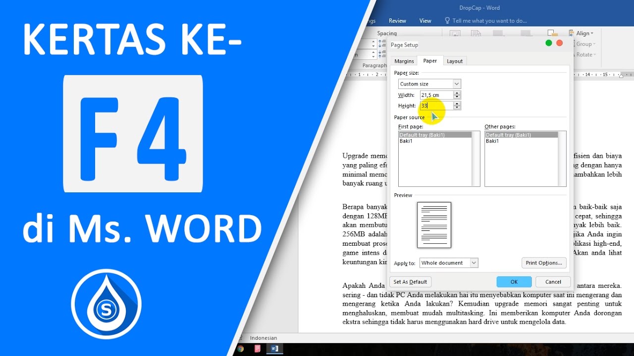 Cara Merubah Ukuran Kertas Ke F4 Di Ms Word Setetes Ilmu Youtube