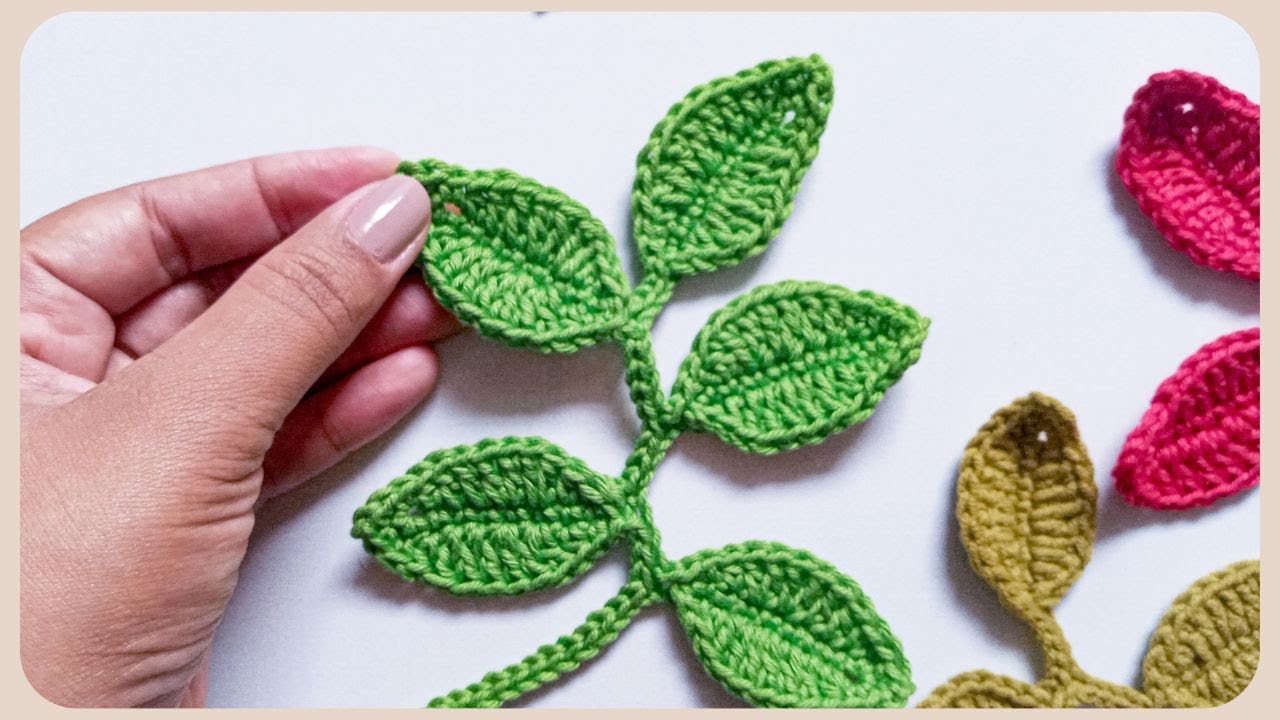 Folha de crochê para aplicação - galho de folhas em crochê #passoapasso #crochêfácil