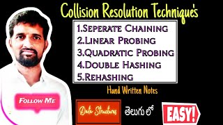 Collision Resolution Techniques in Hashing | Explained in Telugu | Data Structures