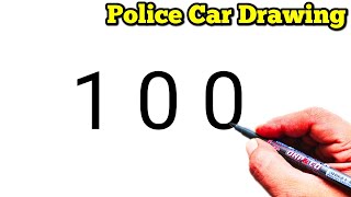 How to Draw Police Car From Number 100 Easy Police Car Drawing Number Drawing