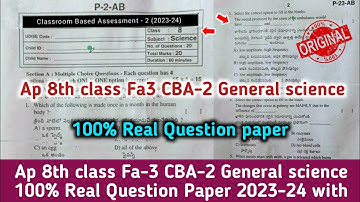 Ap 8th class Fa3 Science 💯real question paper 2023-24 with answers|8th CBA2 ps&ns fa3 answer key