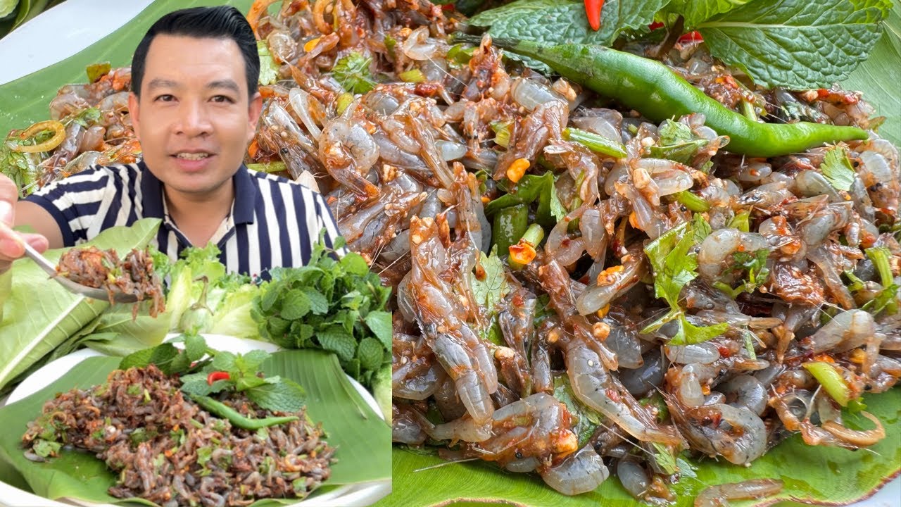 ตำกุ้งก้อยแซ่บๆ ฝีมือคุณแม่ กินกับผักกระโดด แซ่บๆครับ