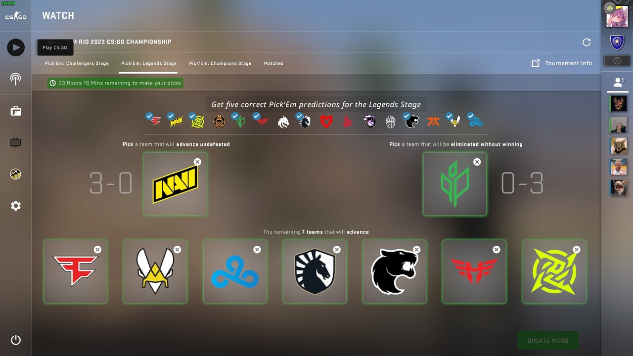 IEM Rio Major Pick ems Legends Stage YouTube