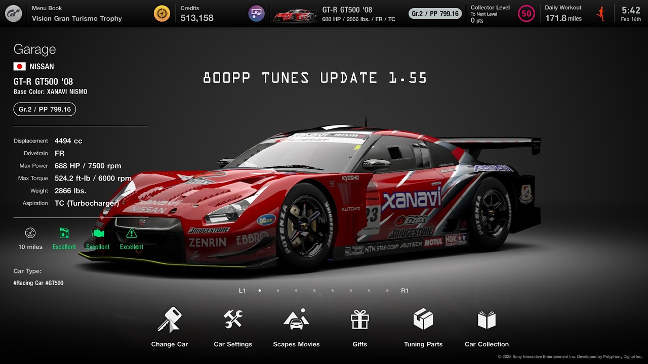Gran Turismo 7] GT R NISMO GT500'08 800pp tunes update 1.55 - YouTube