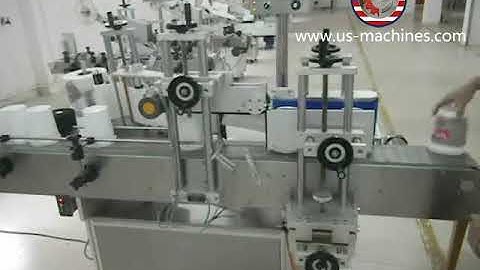 Empty cone bottle bucket pail vertical body wrap labeling machine label applicator line testing vide