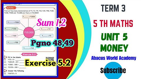 5th standard maths/Term 3 unit 5 Money/Exercise 5.2 Sum 1,2 pg no 48,49
