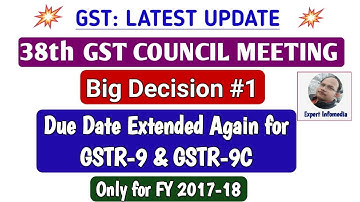 GSTR-9 और GSTR-9C की DUE DATE फिर से हुई EXTEND- FY 2017-18 !! 38TH GST Council Meeting Decision #1