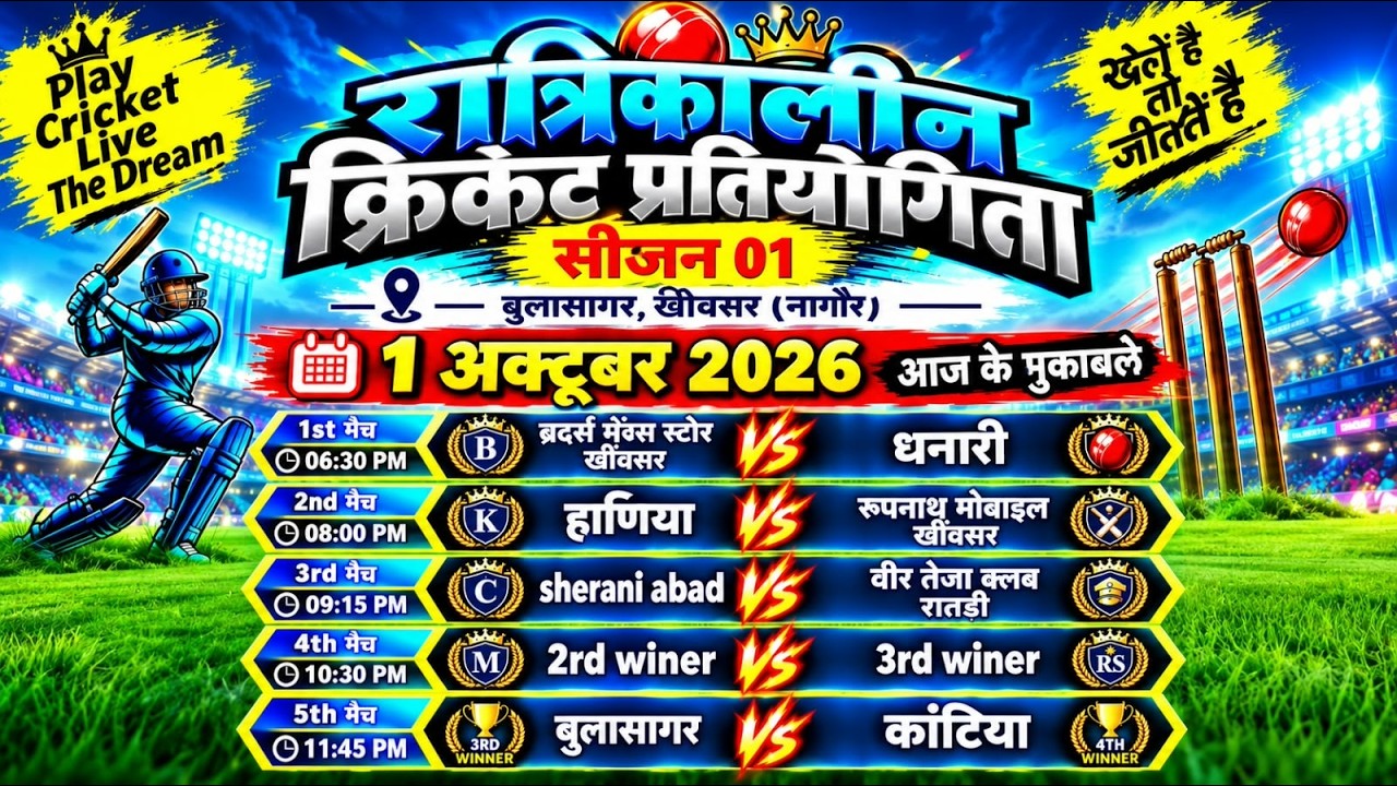 शेरनी आबाद vs रातड़ी रात्रिकालीन क्रिकेट प्रतियोगिता बुलासागर सीजन 1 Bulasagar Premier league