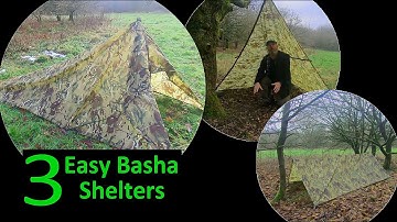 British Army Basha configured as tent, plough, and "A" frame with ridge line.