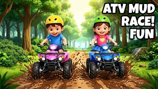 Kingsley &amp; Kayden ATV Adventure Ride 🏁 | Vroom Vroom Kids Song | 1 Minute Fun Race!